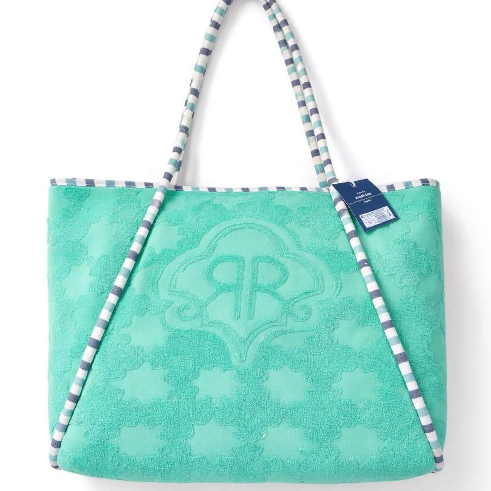 Roller Rabbit Turquoise Terry Tote with Striped Rope Handles